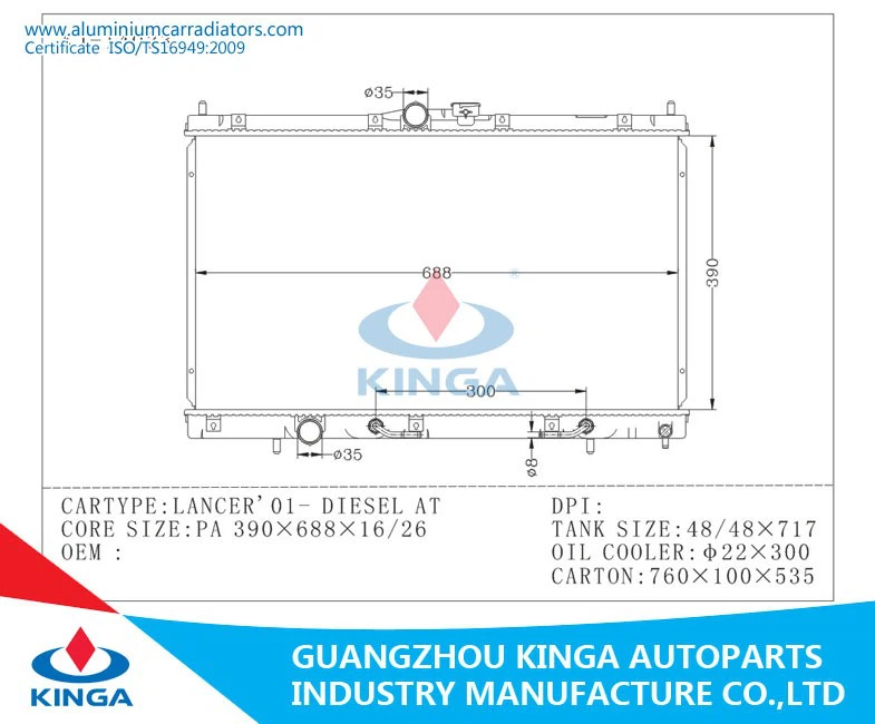 Promotional 2001 Auto Radiator For Lancer′01 Diesel For Mitsubishi