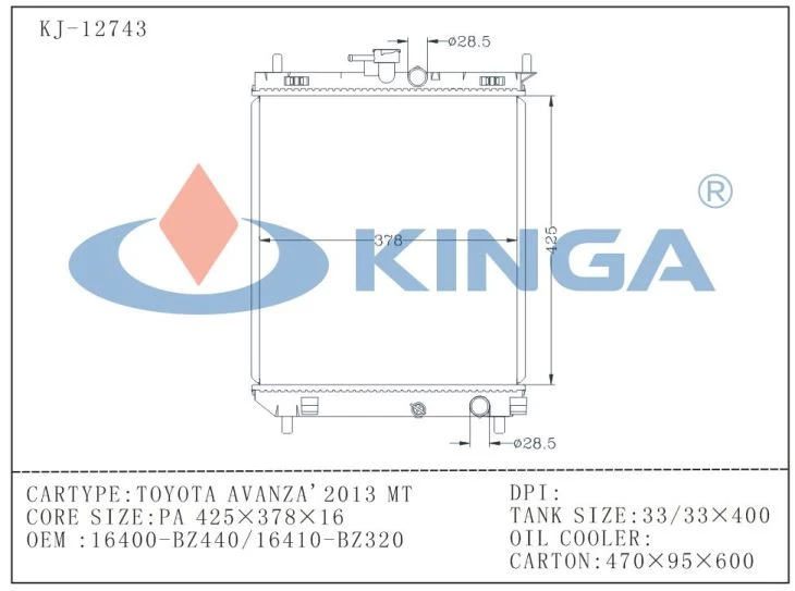 CAR RADIATOR FOR TOYOTA AVANZA'2013 MT(16400-BZ440/BZ320)