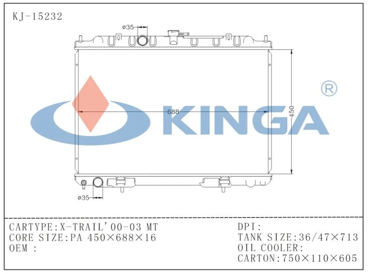 Uto Spare Parts Auto Radiator For Nissan X-Trail Mt 2000 - 2003